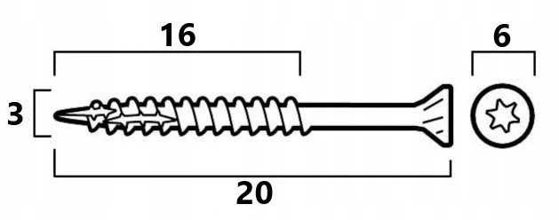 Medsraigčiai Essve 3 x 20 mm, ZN, TX10, 200 vnt.