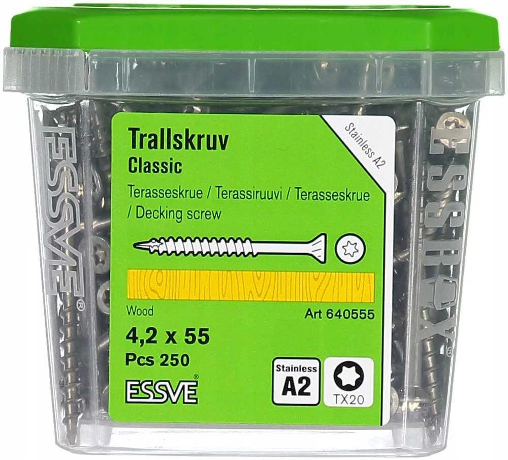 Grąžtas Terasų medsraigčiai Essve, 4,2 x 55 mm, A2, TX, 250 vnt.