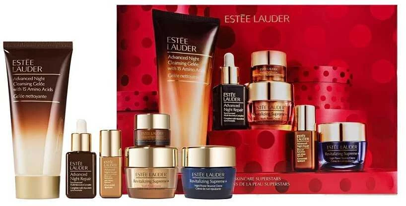 Veido priežiūros rinkinys Estee Lauder Skincare Superstars (Veido prausiklis 100 ml, serumas 15 ml, raminamasis serumas 5 ml, paakių kremas 5 ml, veido kremas 15 ml, naktinis kremas 15 ml)