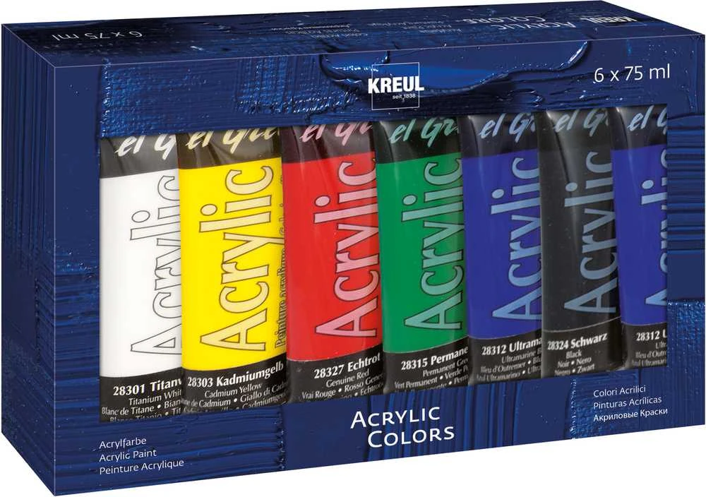 C. KREUL akrilinių dažų rinkinys, 6 tūbelės po 75 ml