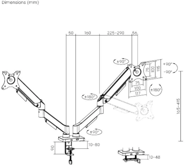 eStuff Laikiklis 2 monitoriams Dual Gas Spring Monitorius Mount