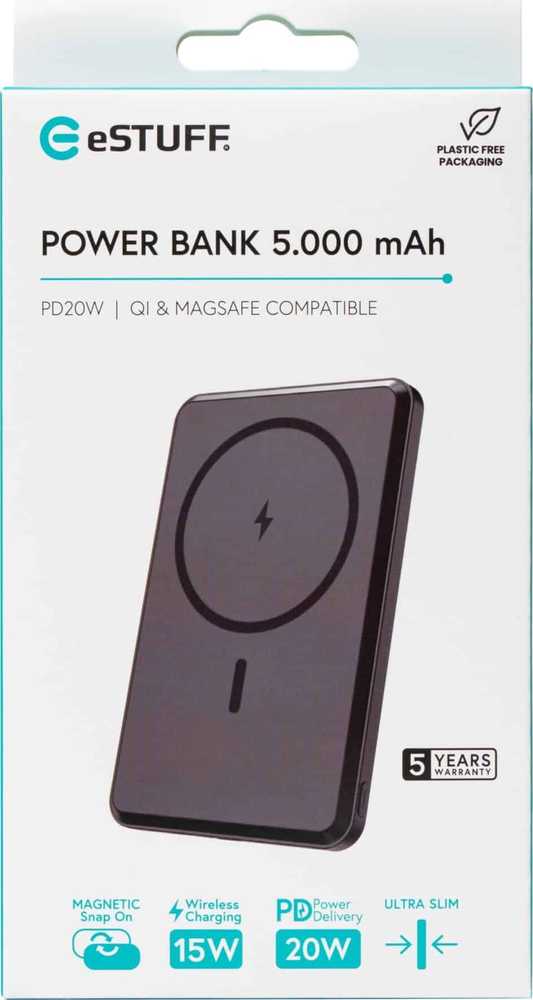 Powerbank eStuff eSTUFF ES641100 5000 mAh galios bankas belaidis įkrovimas Juodas