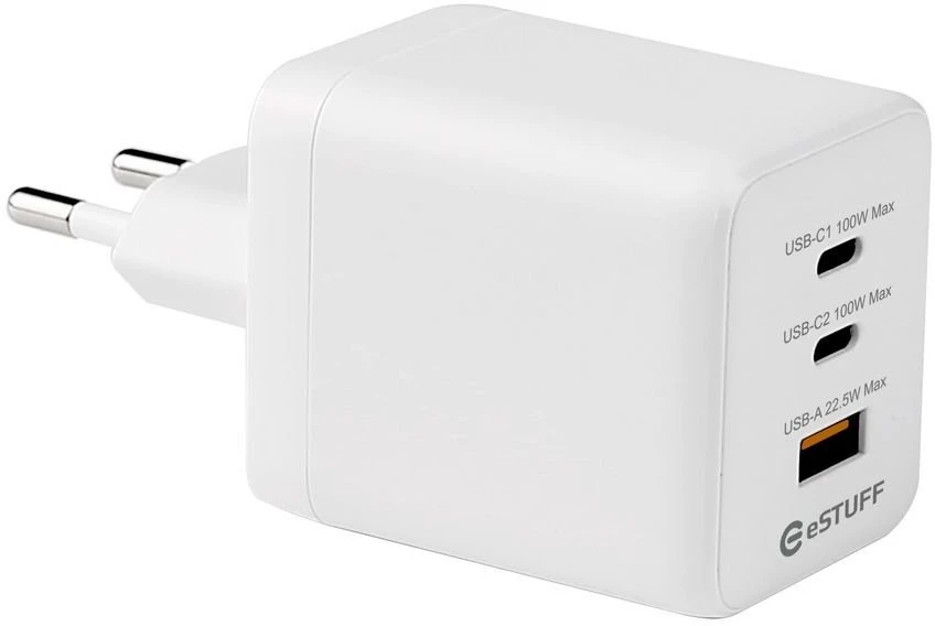 eSTUFF INFINITE USB-C įkroviklis ES PD 100W GaN. 2 x USB-C. 1 x