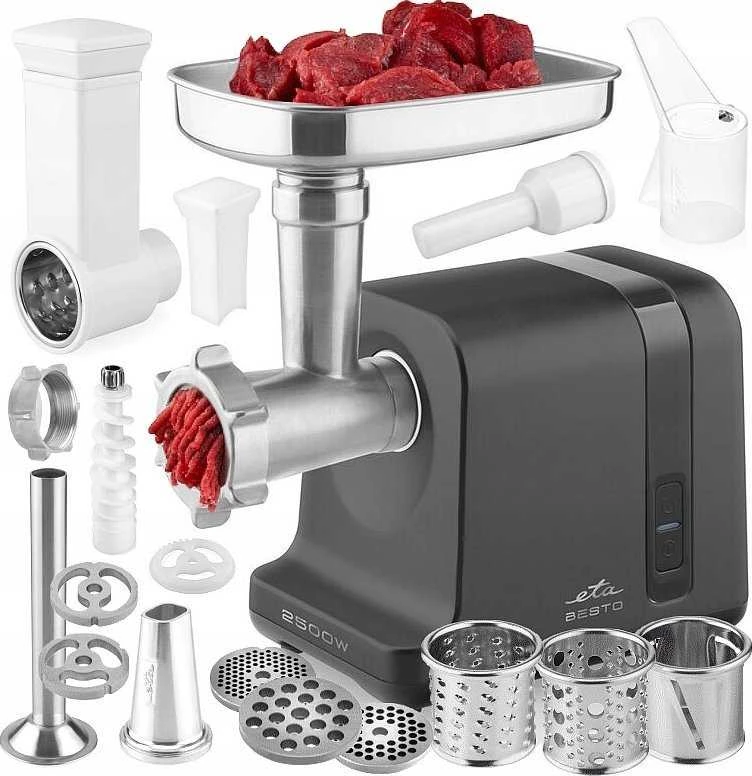 Mėsmalė ETA | Meat grinder | ETA607590000 Besto | Juodas/Stainless Steel | 2500 W | Greičių skaičius 1 | Throughput (kg/min) 2.9 | Sausage stuffing, fine grinding, coarse grinding, medium grinding, grating, fruit press