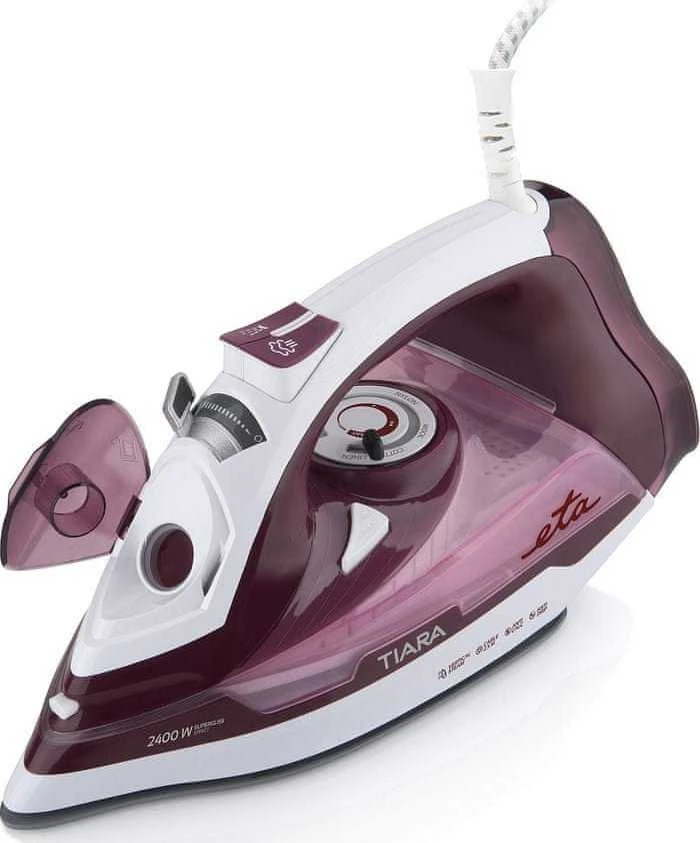 ETA | Lygintuvas | ETA126990000 Tiara II | Garų lygintuvas | 2400 W | Vanduo tank capacity 450 ml | Continuous steam 40 g/min | Steam boost performance 130 g/min | Raudona