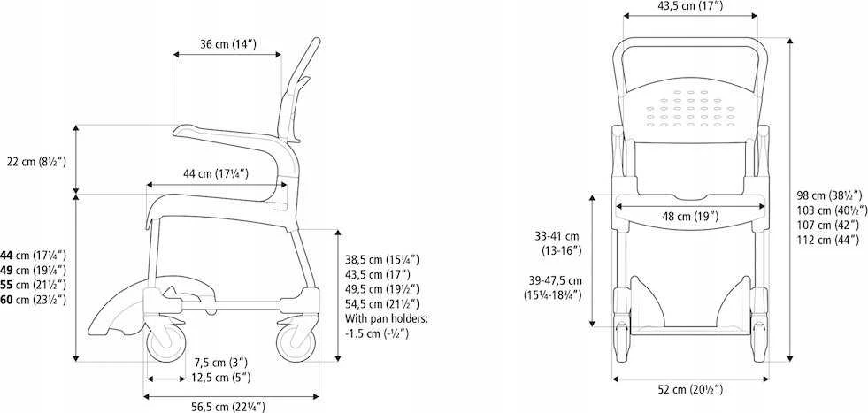 Medpunkt ETAC Clean 55 cm / 2 stabdžiai Neįgaliojo vežimėlis su tualeto funkcija Baltas