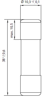 Eti-Polam 10x38mm saugiklio matmenų schema