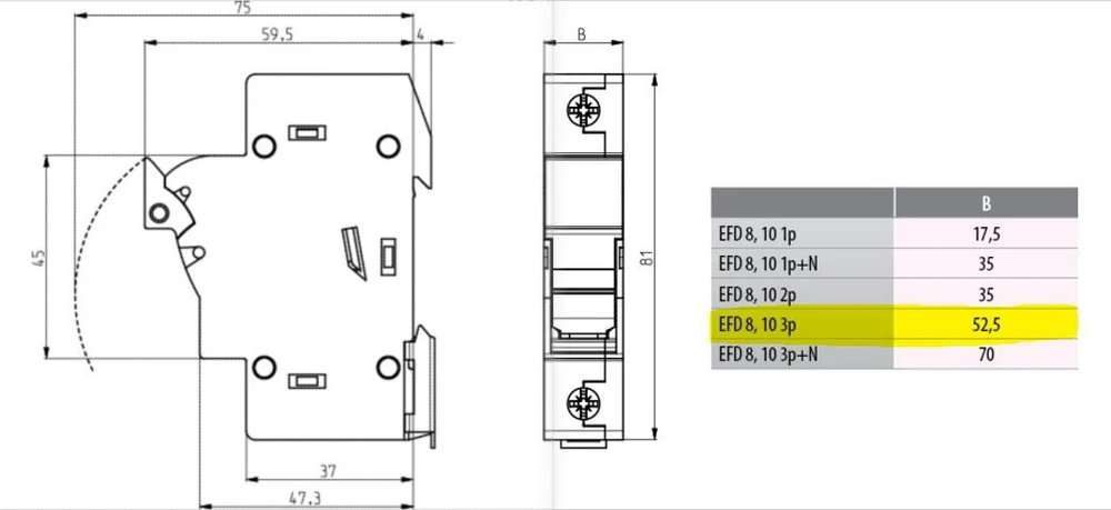 Eti-Polam saugiklių jungiklio atjungiklis EFD 10 3P 32A (002540004)