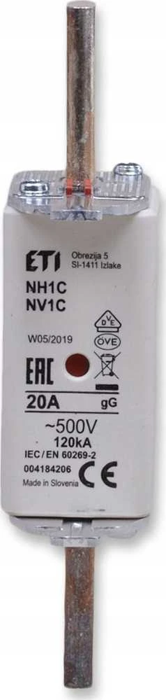„Eti-Polam Industrial“ uždelsto saugiklio jungtis KOMBI NH1C gG 20A/500V WT-1C 004184206