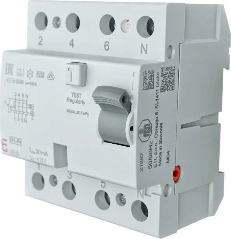 Srovės nuotėkio rėlė ETI EFI-P4 A, 4P, 40 A, 415 V, 30 mA