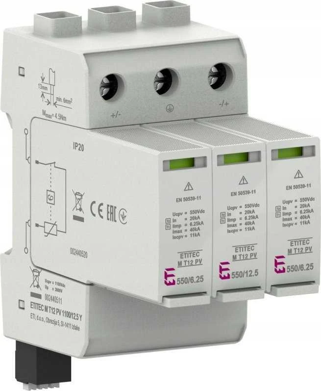 Eti-Polam PV viršįtampių ribotuvas, 1 tipas T2 (B, C klasė) ETITEC M T12 PV 1100/12.5 Y 002440511