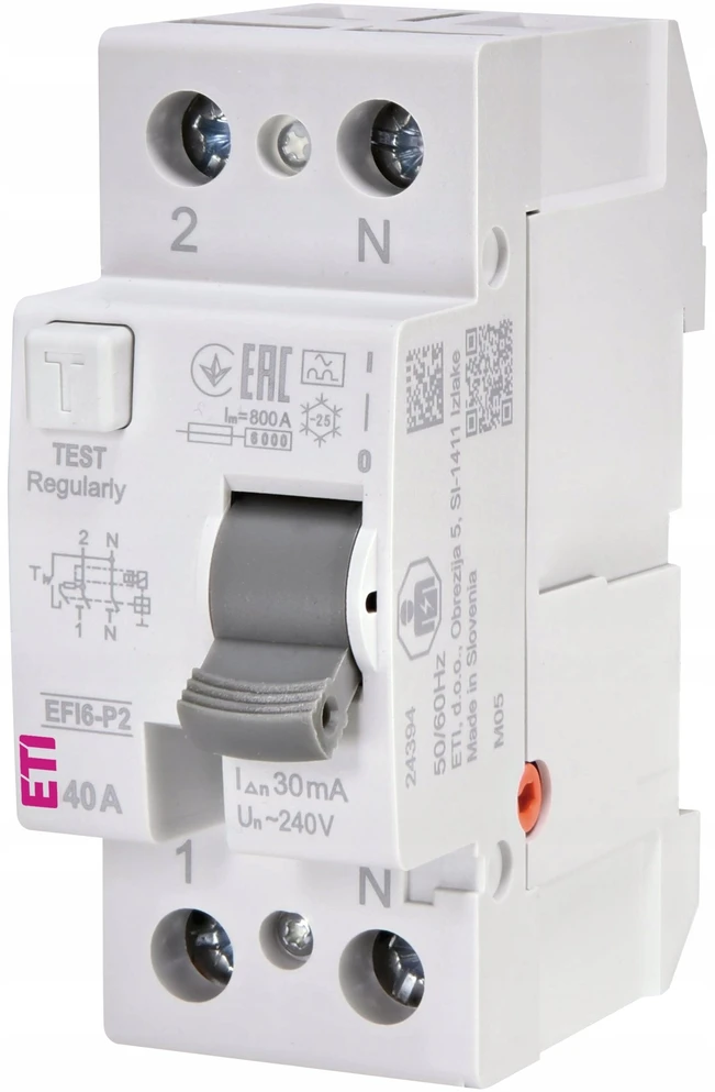 Srovės nuotėkio rėlė ETI EFI6-P2 A 6kA, 2P, 40 A, 240 V,30mA