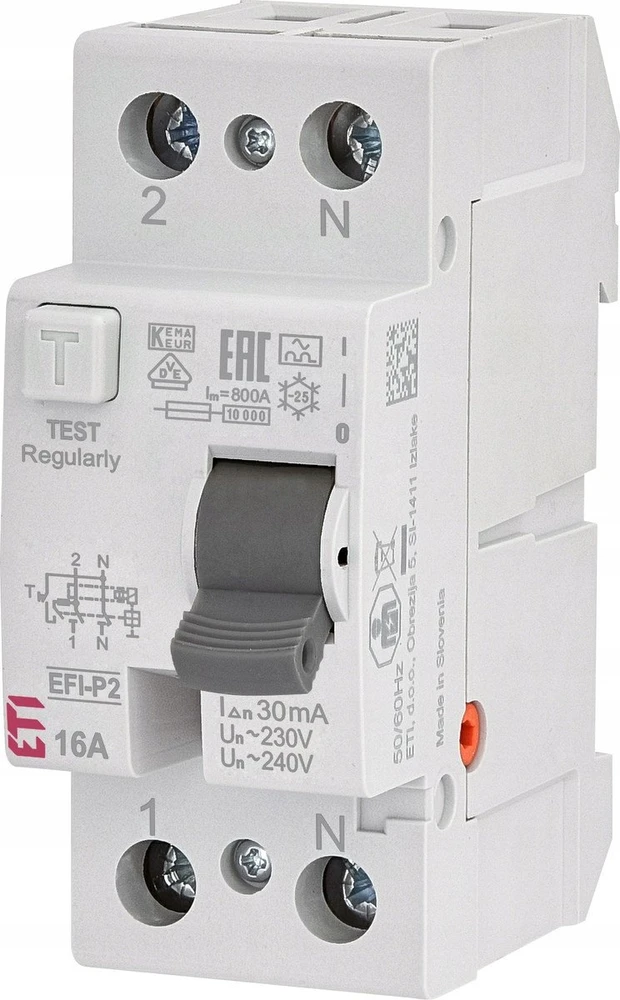 Srovės nuotėkio rėlė ETI EFI-P2 A, 2P, 16 A, 240 V, 30 mA