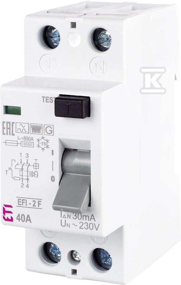 Eti Polam 002062528 Liekamosios srovės grandinės pertraukiklis 2P 40A 0.03A Tipas F EFI-2 F 40/0.03 002062528