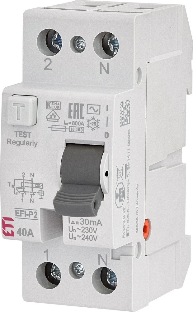 ETI Srovės nuotėkio relė EFI-P2, 40A, 10kA, 30mA AC, 1P+N