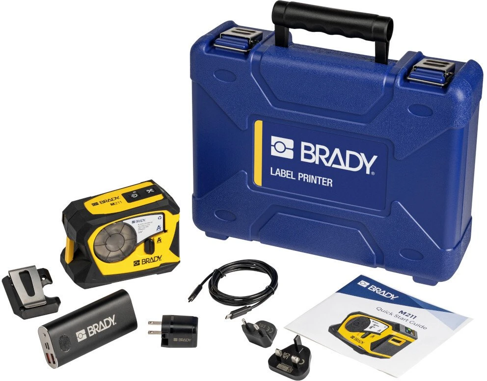 Etikečių spausdintuvas Brady M211-Etikečių spausdintuvas-Kit mobilny spausdintuvas termotransferowa 203dpi max. szerokość 19.05 mm Bluetooth w tym wiele akcesoriów EU-UK-US wersja (170390)
