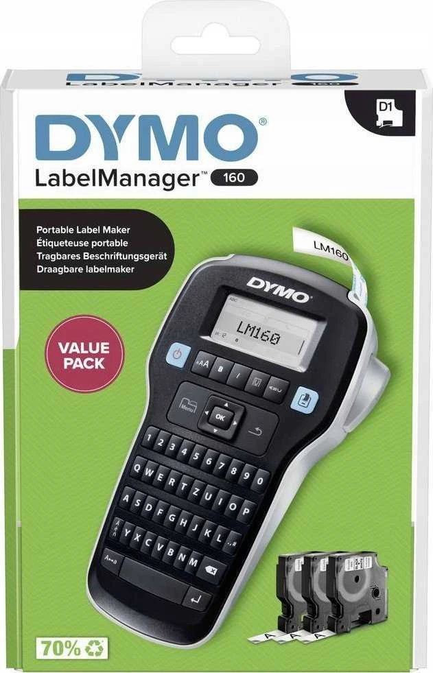 Etikečių spausdintuvas Dymo DYMO LabelManager 160 Starter Set m. 3 D1-Bänder 12mm Qwertz