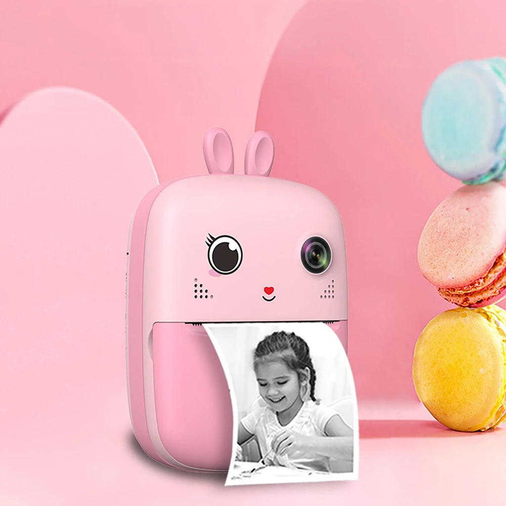 Hurtel Mini terminis lipdukų spausdintuvas vaikams su kamera – rožinės spalvos