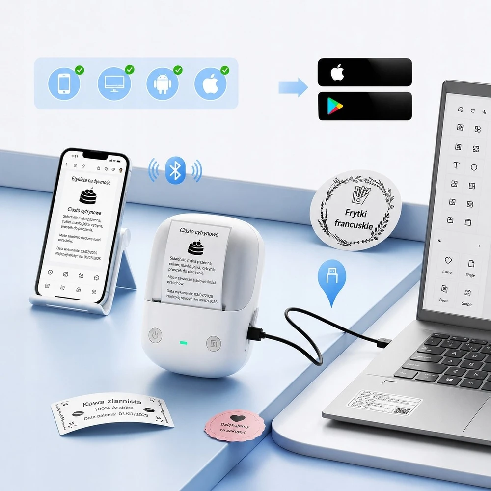 Etikečių spausdintuvas Niimbot spausdintuvas termiczna etikečių samoprzylepnych B2 203 DPI Bluetooth USB