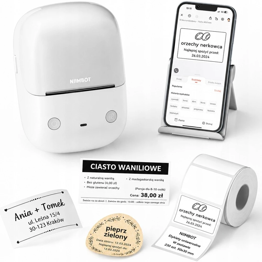 Etikečių spausdintuvas Niimbot spausdintuvas termiczna etikečių samoprzylepnych B2 203 DPI Bluetooth USB