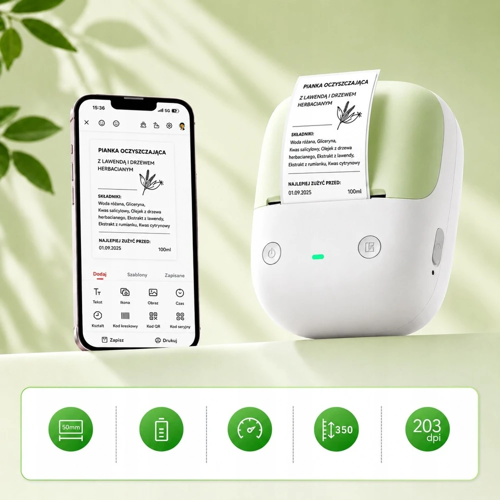 Etikečių spausdintuvas Niimbot spausdintuvas termiczna etikečių samoprzylepnych B2 203 DPI Bluetooth USB