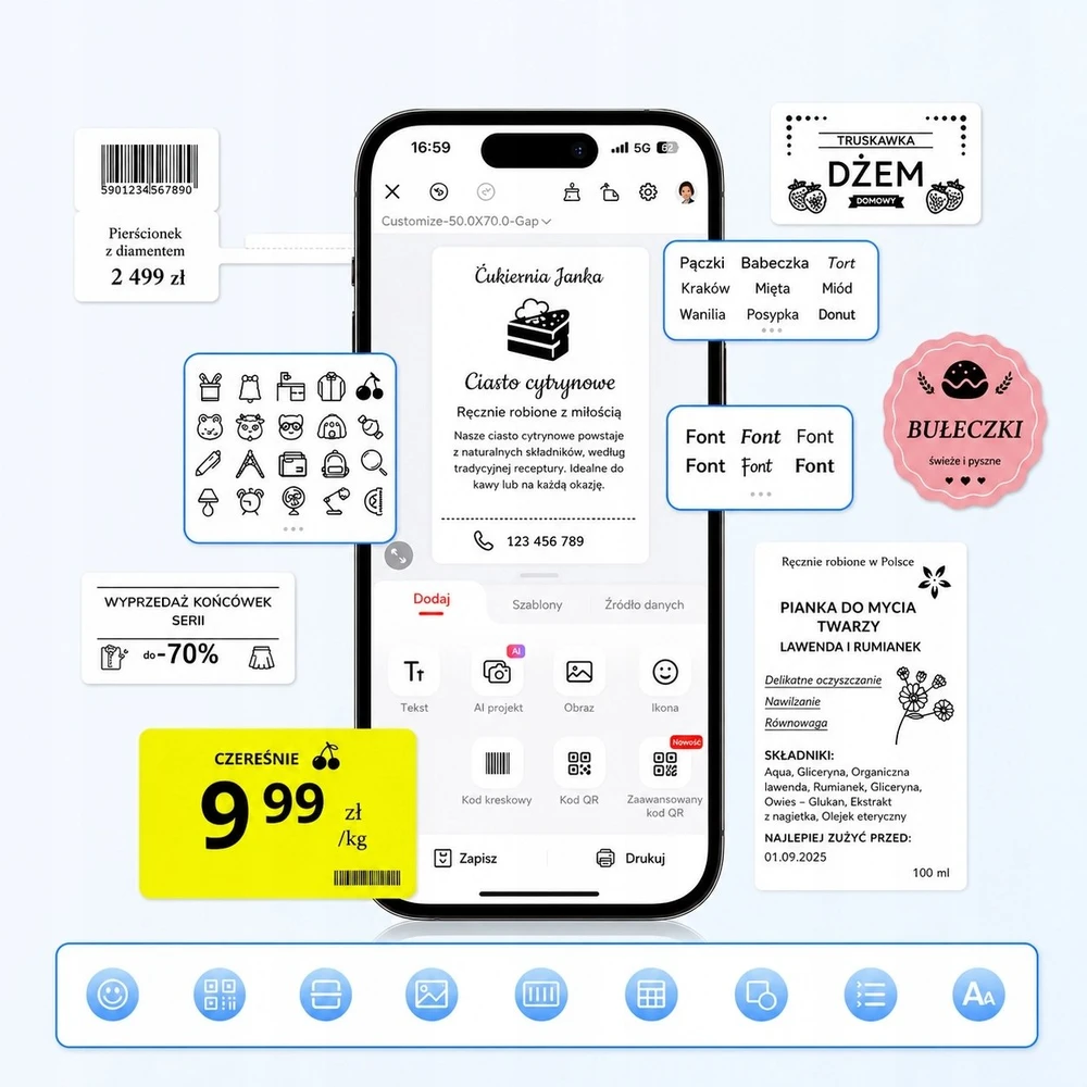 Etikečių spausdintuvas Niimbot spausdintuvas termiczna etikečių samoprzylepnych B2 203 DPI Bluetooth USB