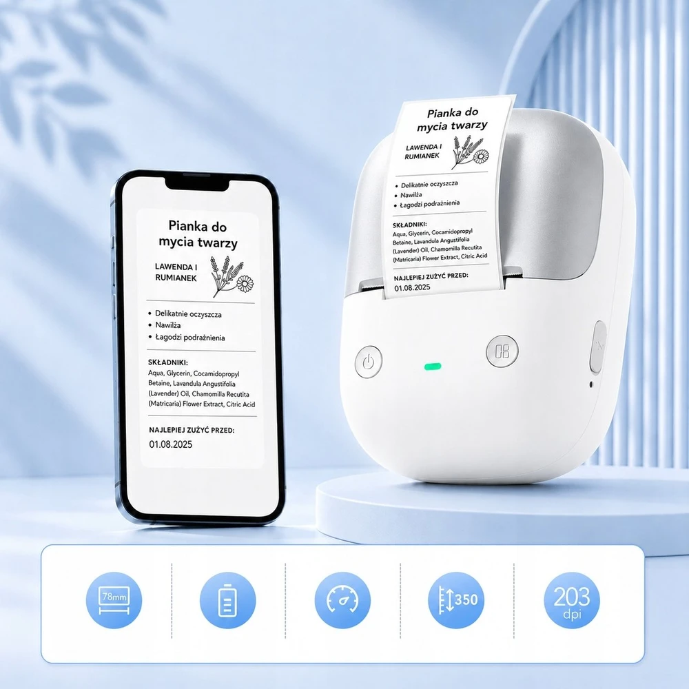 Etikečių spausdintuvas Niimbot spausdintuvas termiczna etikečių samoprzylepnych B2 203 DPI Bluetooth USB