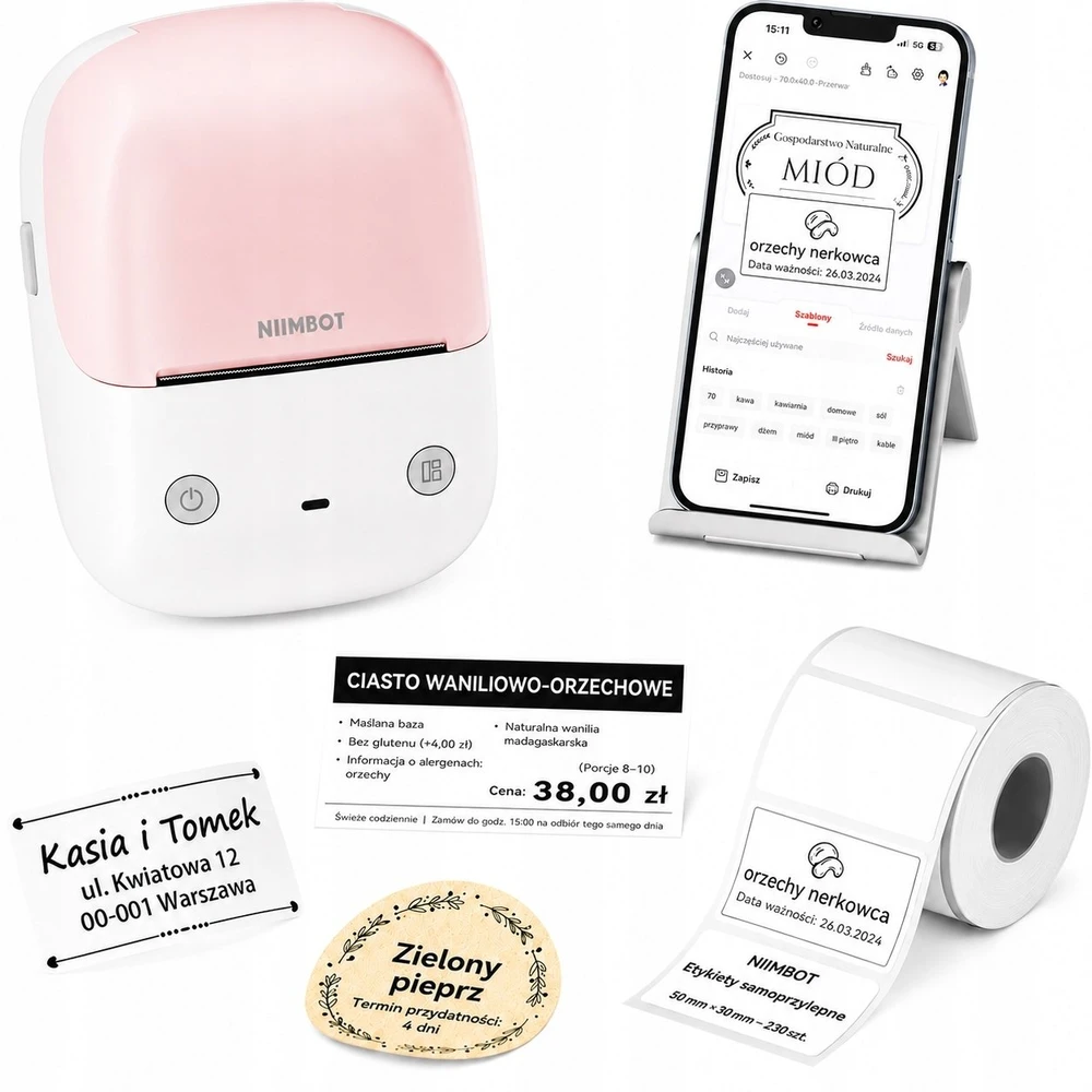 Etikečių spausdintuvas Niimbot spausdintuvas termiczna etikečių samoprzylepnych B2 Niimbot 203 DPI Bluetooth USB