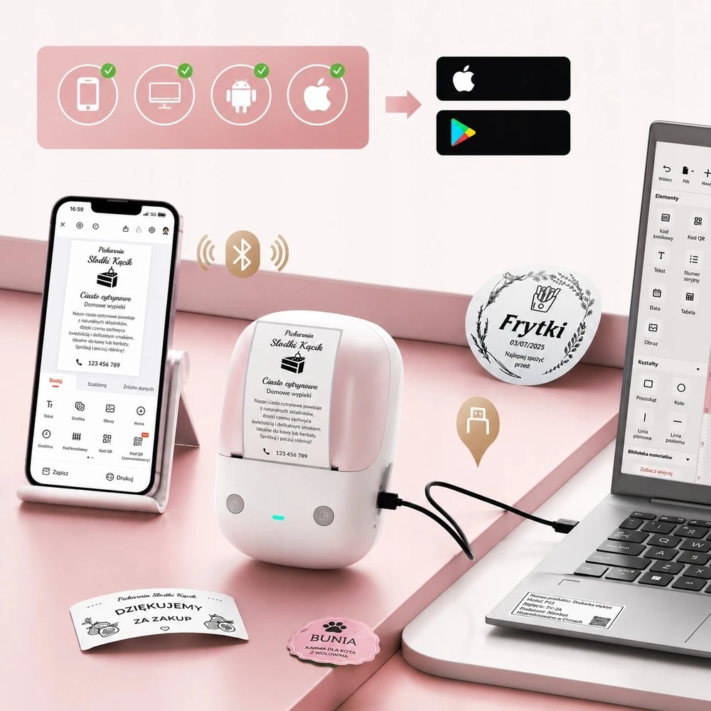 Etikečių spausdintuvas Niimbot spausdintuvas termiczna etikečių samoprzylepnych B2 Niimbot 203 DPI Bluetooth USB