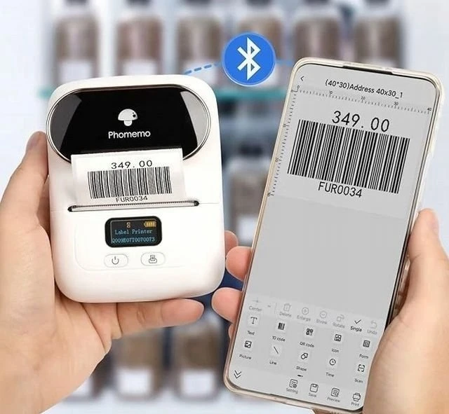 Etikečių spausdintuvas Phomemo Phomemo „Bluetooth“ terminis spausdintuvas lipnios etiketės M110 / juodas