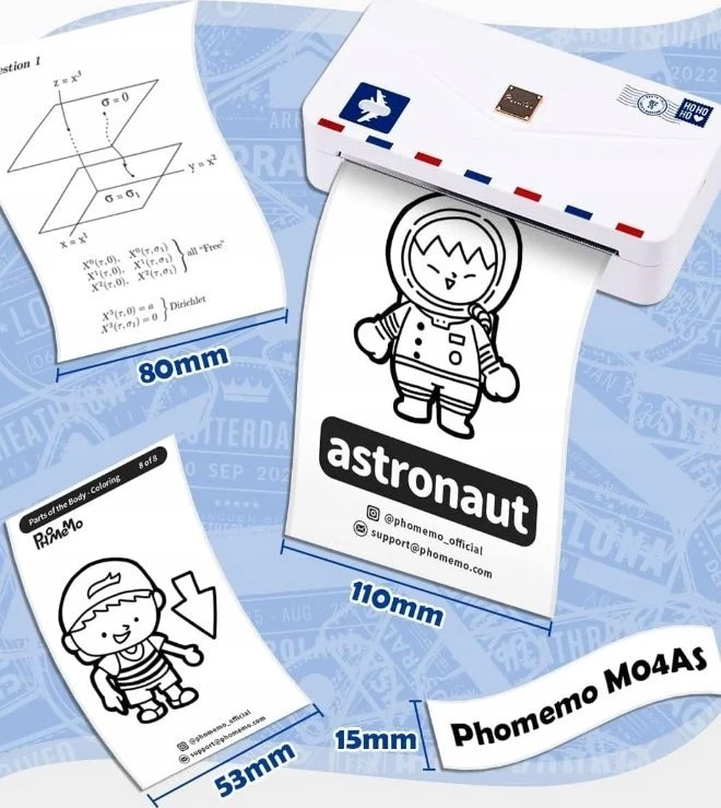 Spausdintuvas „Phomemo M04 AS“ mini terminis „Bluetooth“ adapteris užrašams, lipdukams, etiketėms, nuotraukoms, grafikai / 15–110 mm / 300 dpi