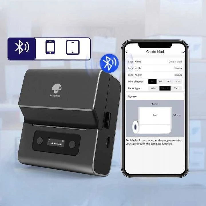 Etikečių spausdintuvas Phomemo Phomemo spausdintuvas Termiczna Etykiet Bluetooth Ios Android Printmaster / M221 / Juodas