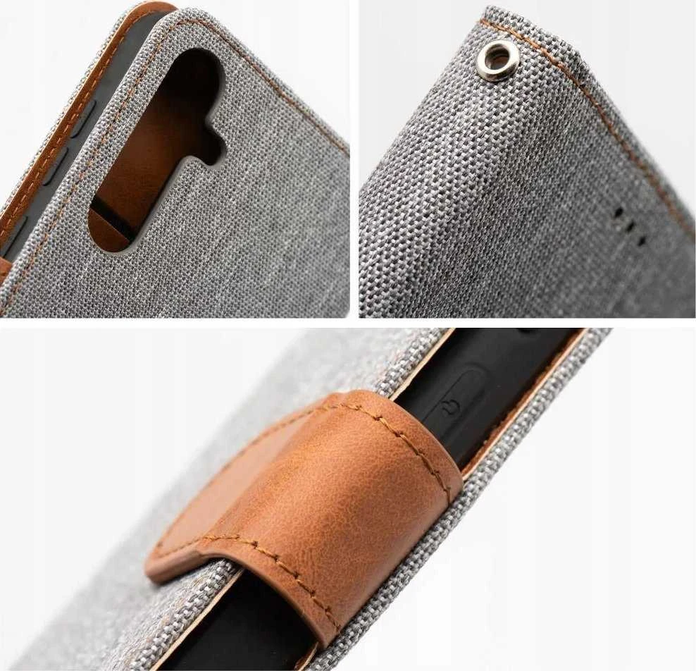 Dėklas Oem JEANS Book skirtas Xiaomi Redmi Note 14 4G (GLOBAL - 163,25mm x 76,55mm x 8,16mm) pilkos spalvos