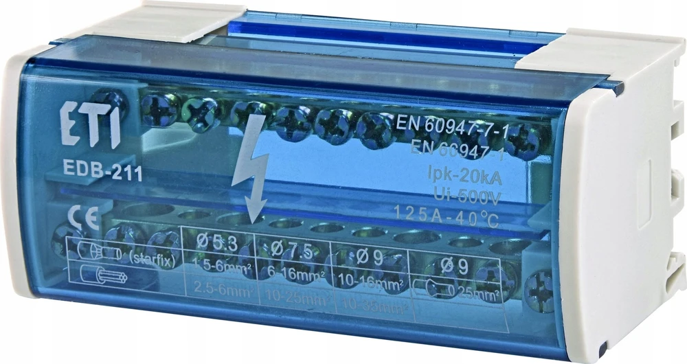 Etipo paskirstymo blokas 125A 2P 11 gnybtų EDB-211 Etibox ETI Polam 001102301