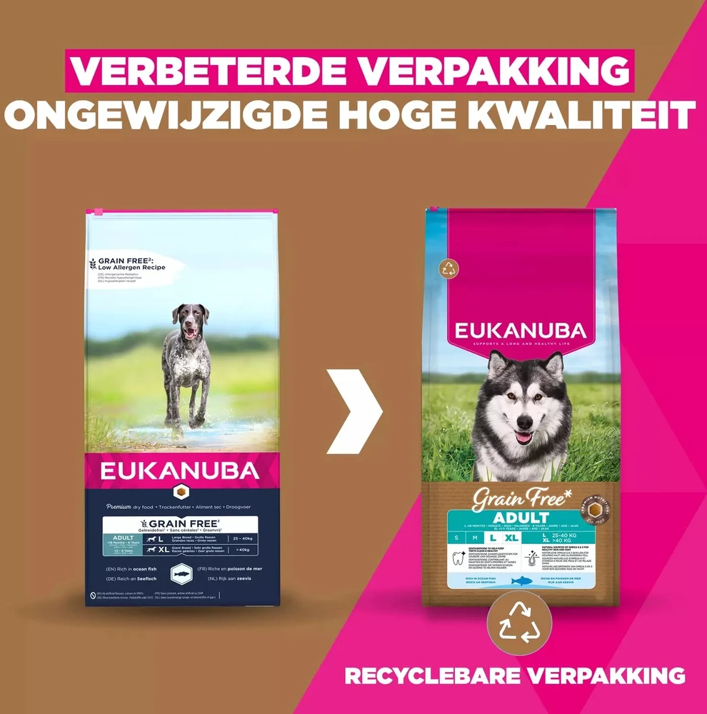 Šunų maistas - EUKANUBA Be grūdų suaugusiems dideliems jūrų žuvims 12kg, be glitimo