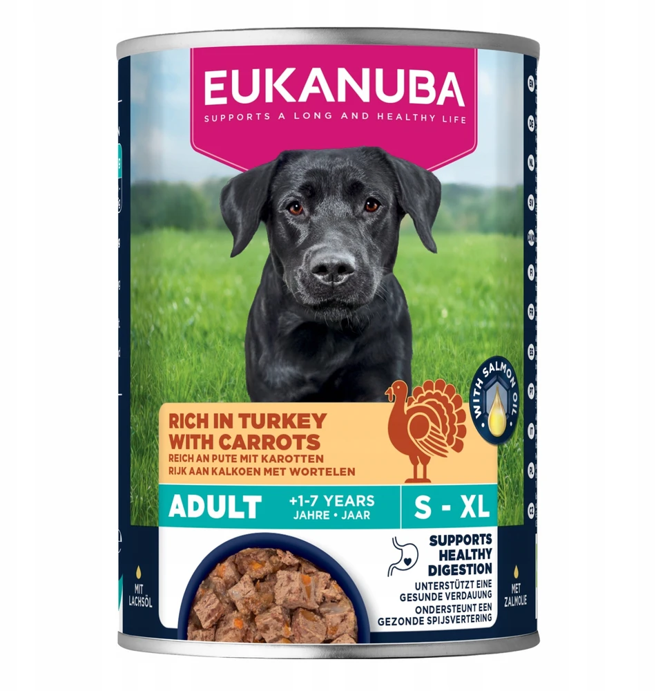 Eukanuba konservuotas pašaras šunims su kalakutiena ir morkomis, 400g