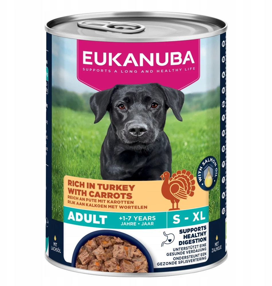 Eukanuba konservuotas pašaras šunims su kalakutiena ir morkomis, 400g