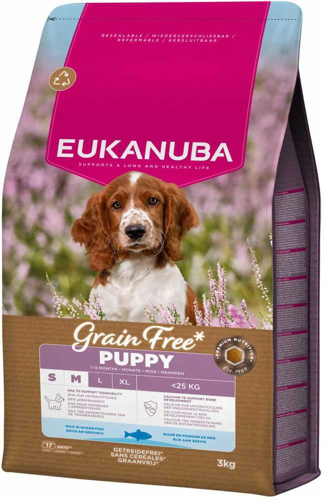 Šunų maistas - EUKANUBA Be grūdų šuniukams mažiems/vidutiniams jūrų žuvies 3kg