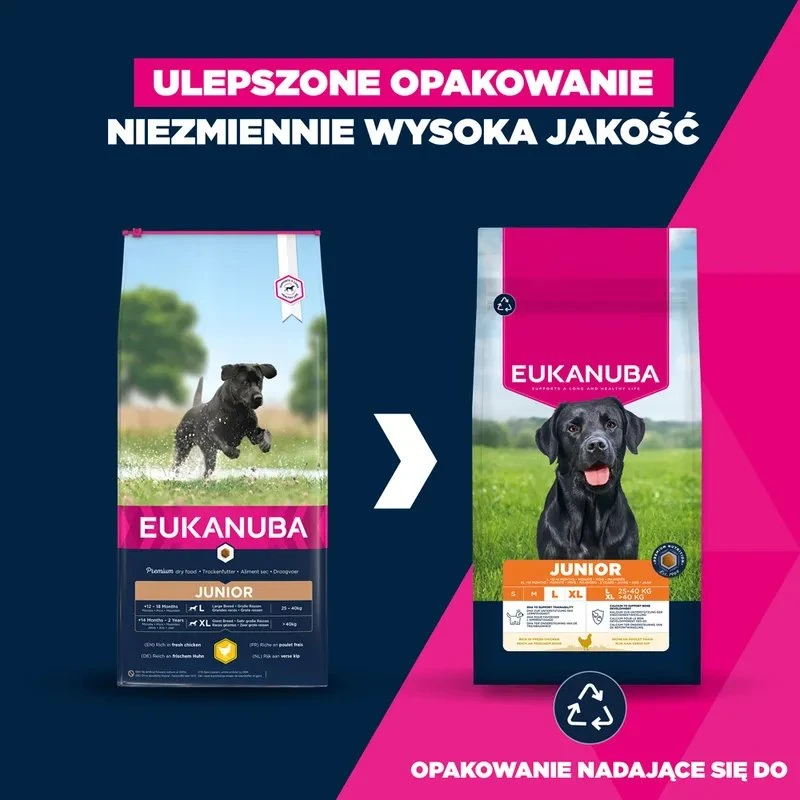 Eukauba Life Care Junior Large sausas maistas didelių veislių jauniems šunims su vištiena, 15 kg