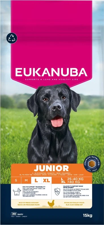 Eukauba Life Care Junior Large sausas maistas didelių veislių jauniems šunims su vištiena, 15 kg