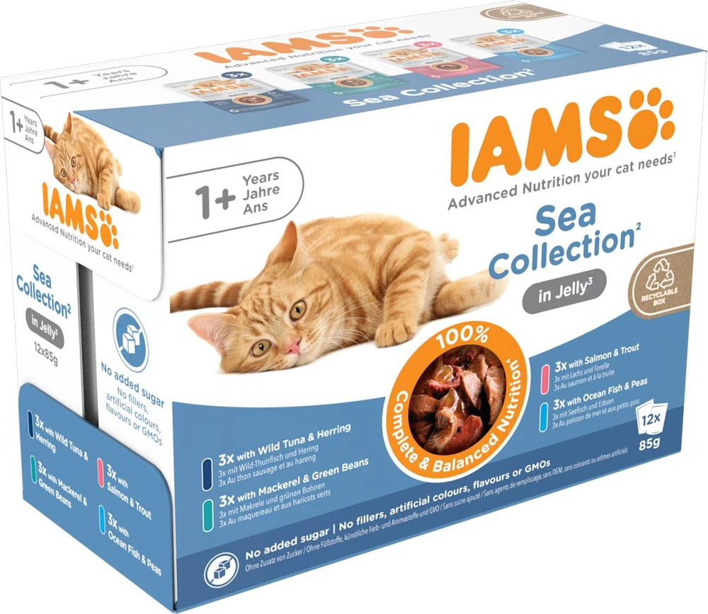 Eukanuba IAMS Delights MP SEA JLY konservuotas pašaras katėms, 12x85 g
