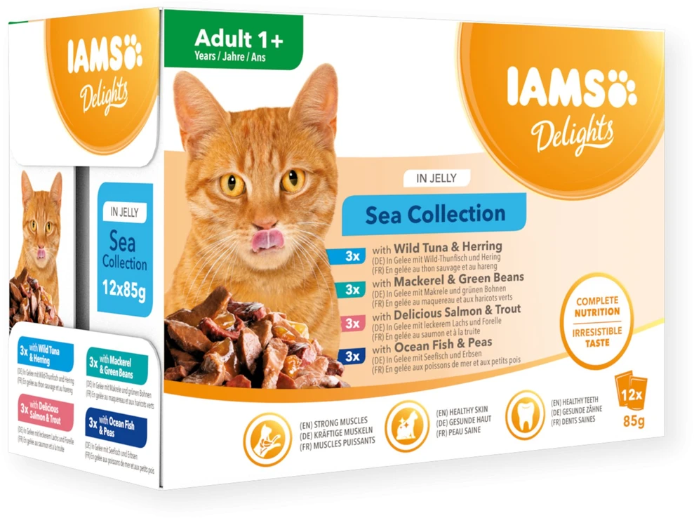 Eukanuba IAMS Delights MP SEA JLY konservuotas pašaras katėms, 12x85 g