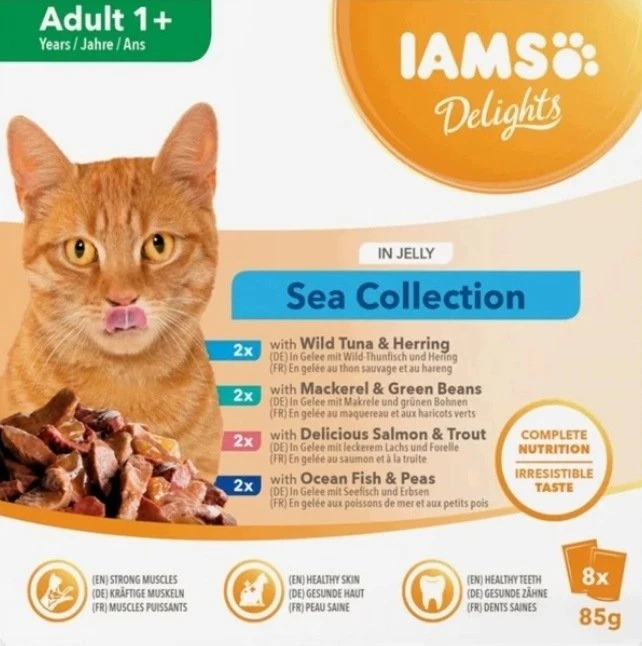 Eukanuba IAMS DELIGHTS Adult Sea in Jelly box – šlapias pašaras katei – 8x85g