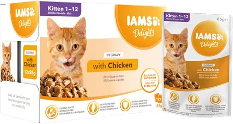 IAMS Delights Kitten vištiena padaže - šlapias kačių maistas - 12 x 85g