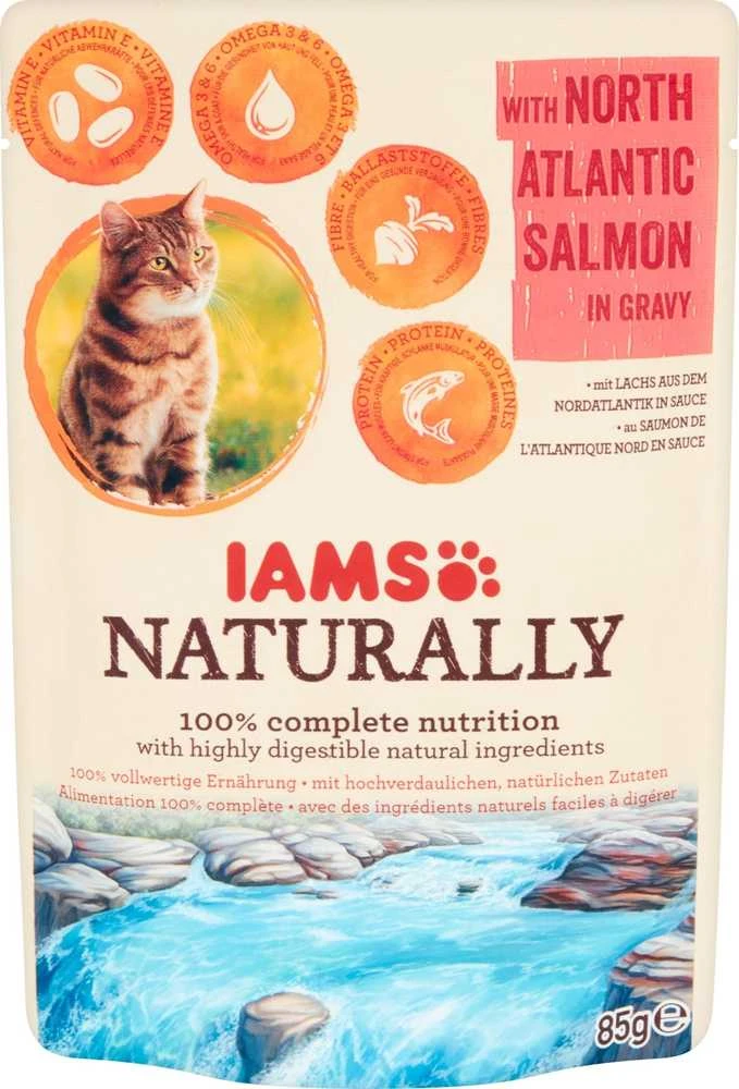IAMS Naturally Adult konservuotas pašaras katėms su lašiša padaže 85g