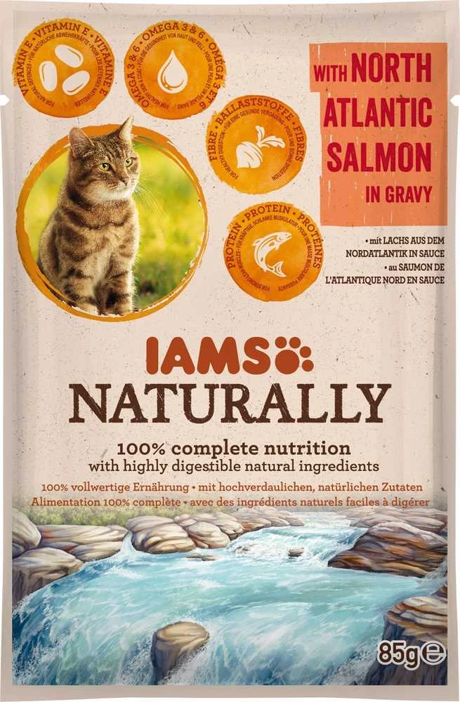 IAMS Naturally Adult konservuotas pašaras katėms su lašiša padaže 85g