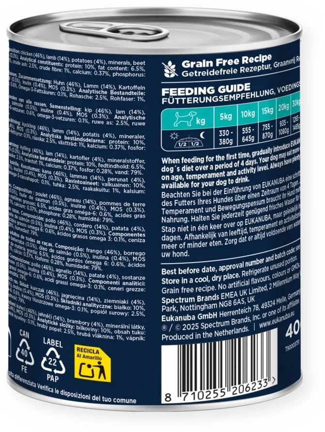 Eukanuba konservuotas pašaras šunims su ėriena ir bulvėmis, 400g