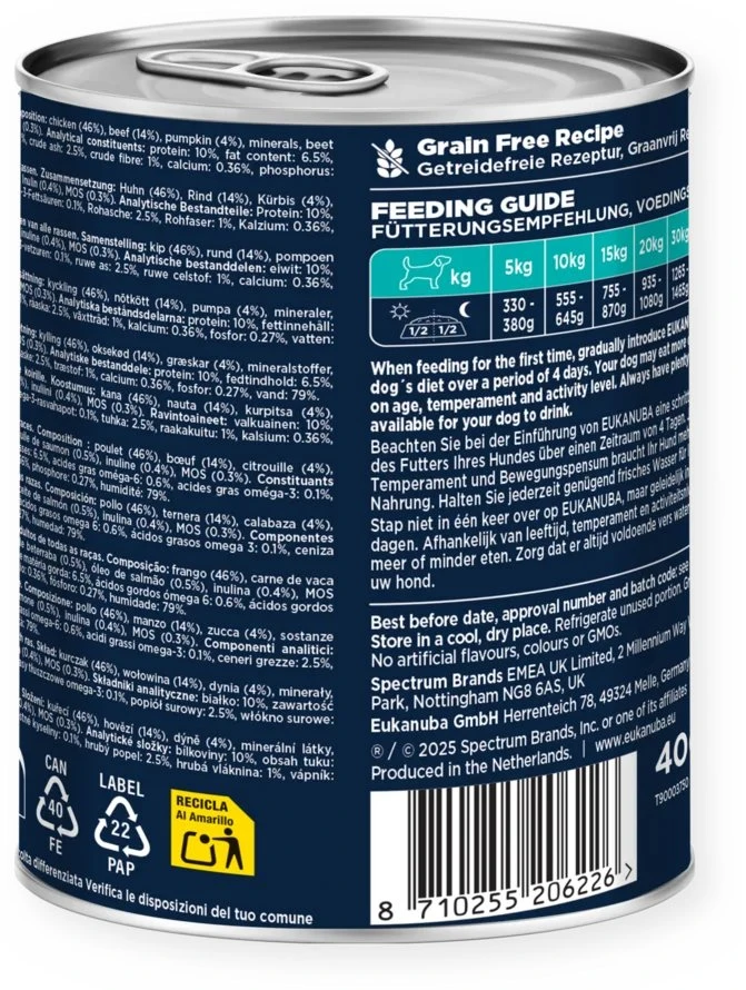 Eukanuba konservuotas pašaras šunims su jautiena ir moliūgais, 400g