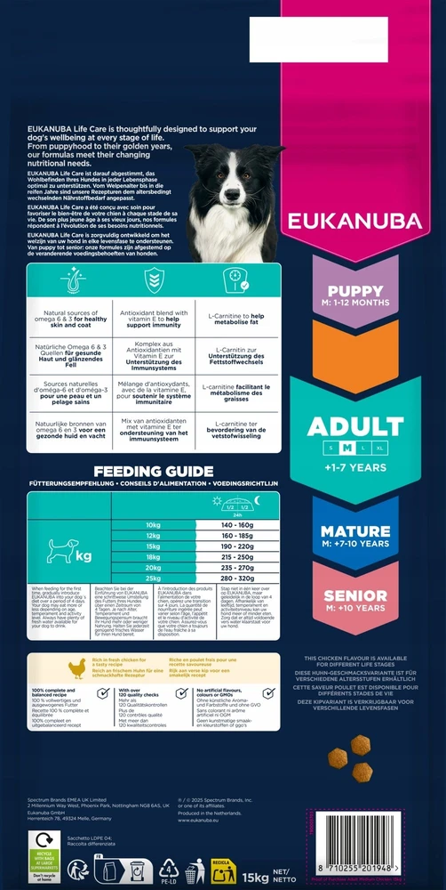 Eukanuba Life Care sausas pašaras vidutinių veislių šunims su vištiena, M, 15 kg