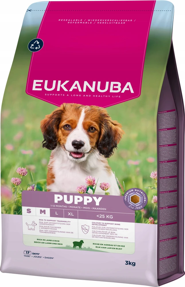 Eukanuba Life Care sausas pašaras mažų ir vidutinių veislių šuniukams su ėriena ir ryžiais, S/M, 3kg